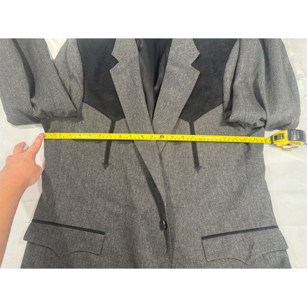 Circle S Mens Western Blazer Grey Black Suede Yoke Cowboy Sport Coat 48L USA - Picture 6 of 9